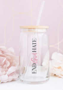 EGH Drinking Glass Tumbler with Bamboo lid and Glass straw