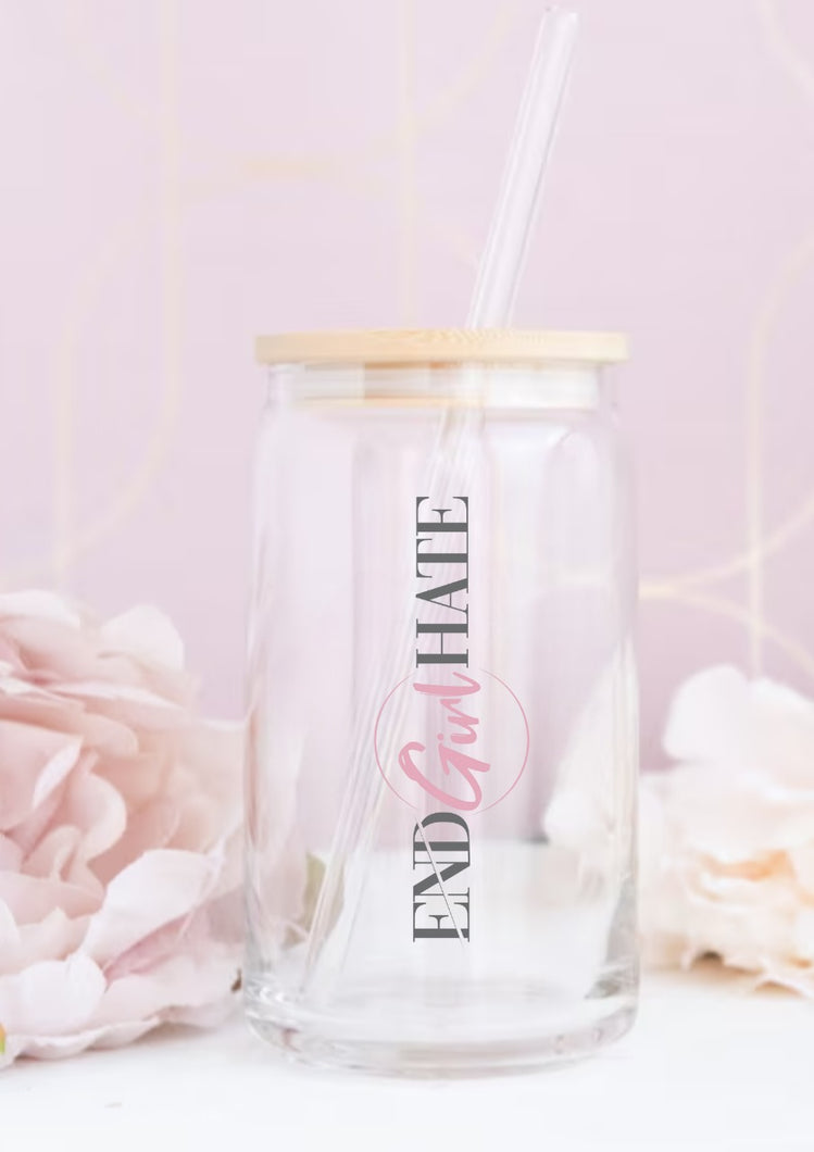 EGH Drinking Glass Tumbler with Bamboo lid and Glass straw